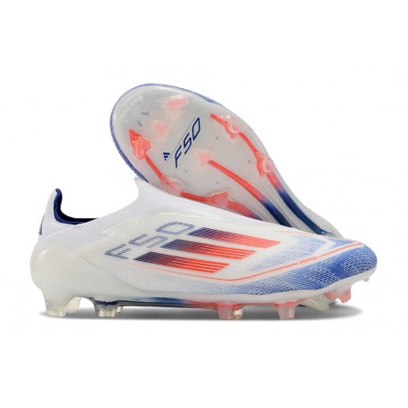 adidas F50 Elite Laceless FG Fotboll Skor Vit Blå Röd