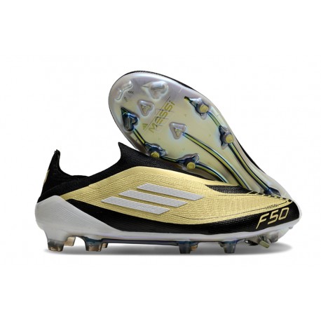 adidas F50 Elite Laceless FG Fotboll Skor Guld Svart Vit