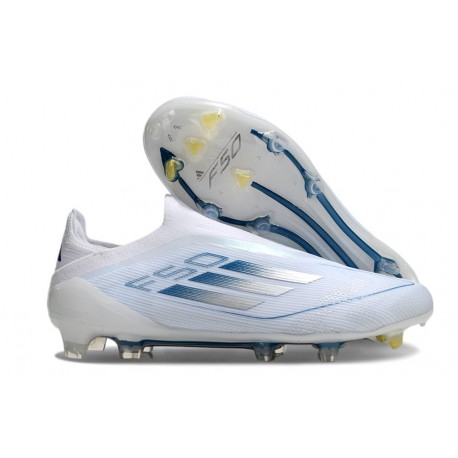 adidas F50 Elite Laceless FG Fotboll Skor Vit Blå