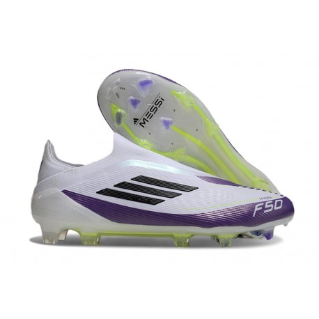 adidas F50 Elite Laceless FG Fotboll Skor X Messi Vit Svart Lila