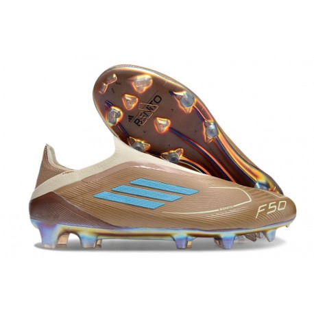 adidas F50 Elite Laceless FG Fotboll Skor Brun Vit Blå