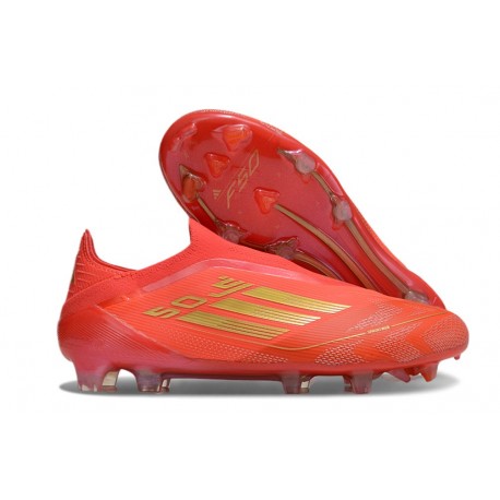 adidas F50 Elite Laceless FG Fotboll Skor Röd Guld